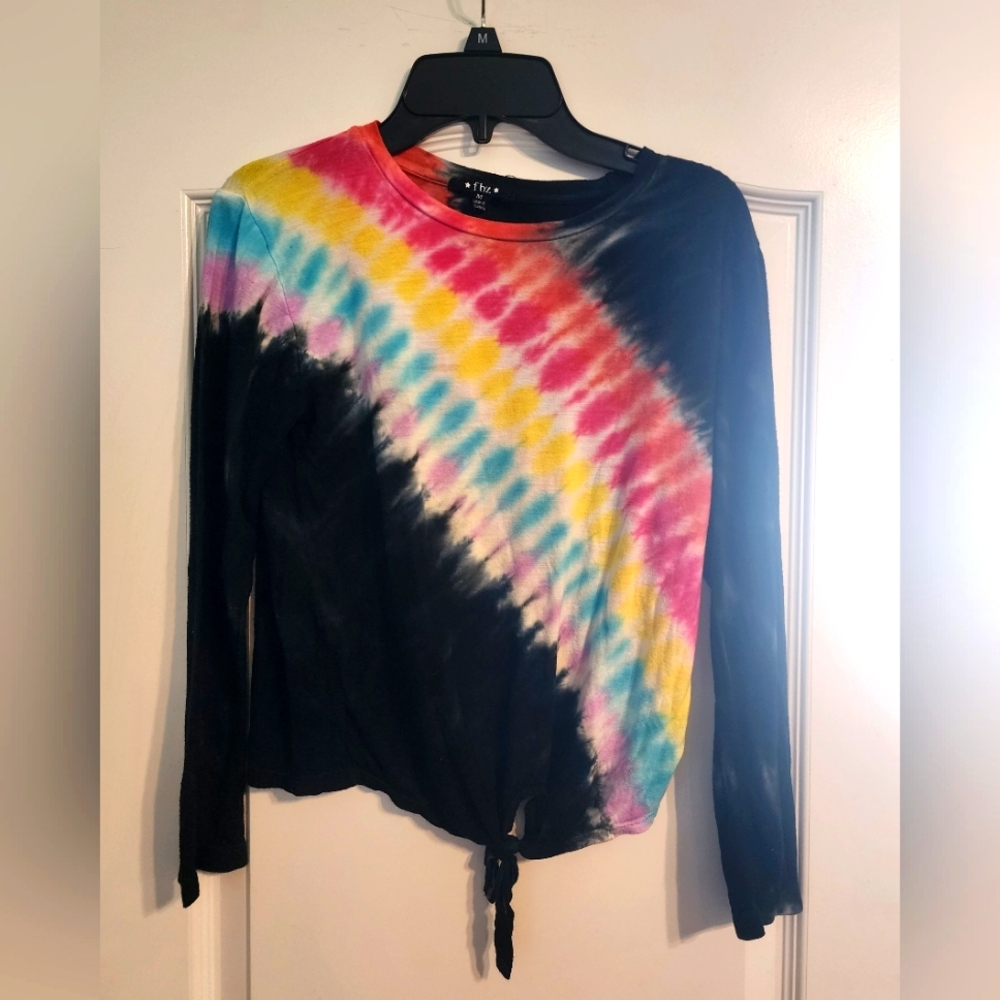 fbz Girls Tie Dye Long Sleeve Shirt with Tie in Front | Size Medium